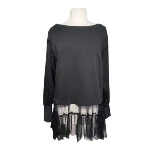 ANTHROPOLOGIE Women’s Boho Black Tulled Pullover Split Back Sweatshirt thumbnail 4
