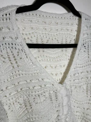 Source Unknown White Crochet Knit Tie-Front Cardigan Medium Cottage Core Bella Swan Festival thumbnail 4