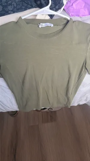 Zara army green crop top thumbnail 4