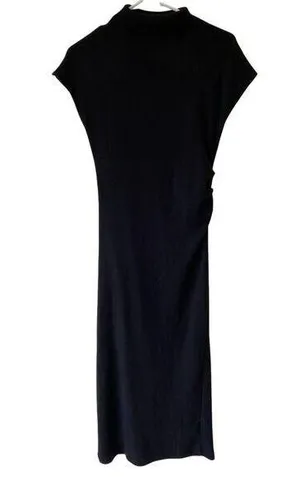 Zara Short Sleeve Ruched Side High Neck Midi Dress Black Women's Size Medium thumbnail 1