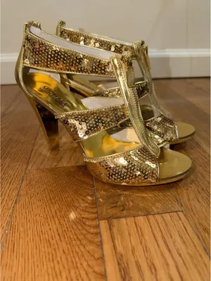 Size 8 Women’s Michael Kors Women's Gold Sequins Berkley Strap Heels IOB thumbnail 9