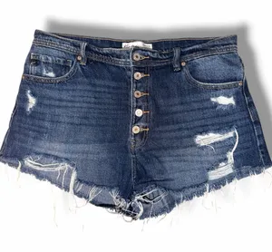 KanCan High-Rise Distressed Button Fly Raw Hem Denim Shorts thumbnail 1