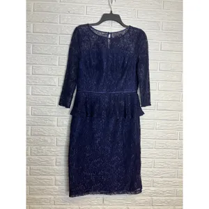 Adrianna Papell navy blue lace peplum sheath dress women's size 10 black‎ tie thumbnail 4