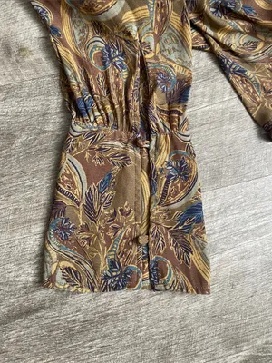Free People Paisley Tie-Neck Blouse in Brown and Blue thumbnail 8