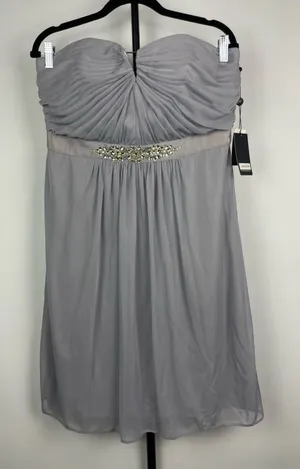Adrianna Papell Gray Jeweled Waistband Strapless Flowy‎ Chiffon Mini Dress thumbnail 1