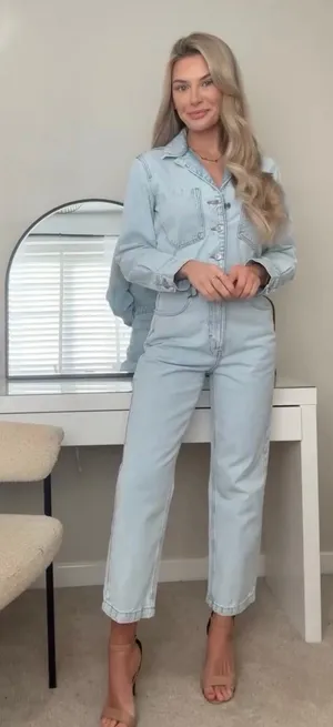 Zara jumpsuit romper onesie denim jeans light blue thumbnail 1