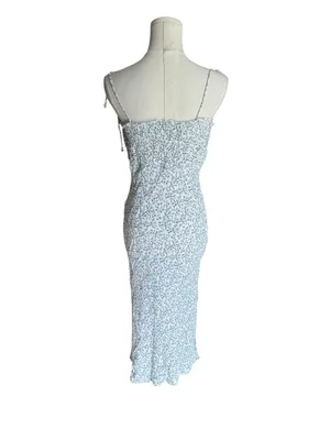 Cleobella - Floral Smocked Midi Dress White Blue Self-Tie Strap Sz M thumbnail 4