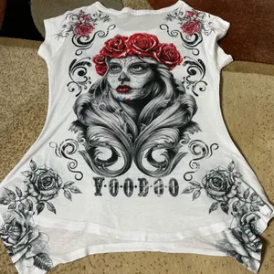 Maxi & Co Lagenlook Voodoo Graphic Tunic Women S White Sugar Skull Rose‎ Top thumbnail 5