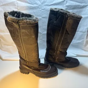 Womens Bass Size 7 Lyndsay Brown Faux Shearling Tall Boots Cozy Winter Zipper thumbnail 4