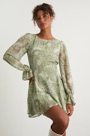 Lulus Kivah Green Boho Print Long Sleeve Mini Dress thumbnail 4