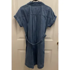 Talbots Denim Shirt Dress Cotton Size 4 Short Sleeve Belted Preppy‎ Minimalist thumbnail 4