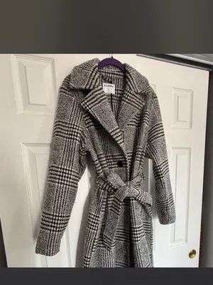Old Navy | Black & White Plaid Belted Trench Coat | Women’s Size Large thumbnail 4