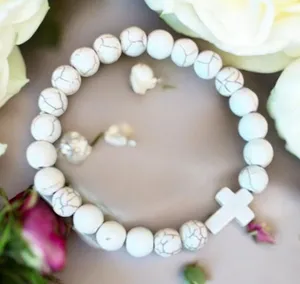 Lovely Faith Vintage-Inspired Beaded Bracelet with Cross‎ Pendant thumbnail 1