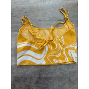 PacSun Yellow‎ & White Retro Swirl Knit Crop Top - Size S thumbnail 2