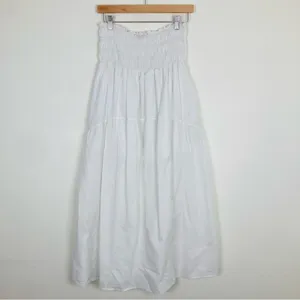 Stark X white cotton maxi skirt with ruched elastic waist. Made in USA. Medium. thumbnail 4