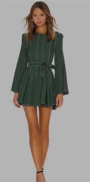 Tularosa Nicole Dress Sycamore Green Pleated Mini Dress Bell Sleeve Size XXS thumbnail 2