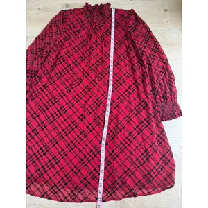 EUC Tommy Hilfiger Womens Red Flocked Plaid Flowy Dress velvet detail Size 14 thumbnail 7