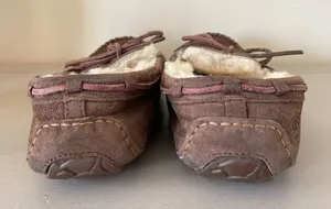 UGG Suede Shearling Moccasin Slippers Dark Brown size 8 thumbnail 6