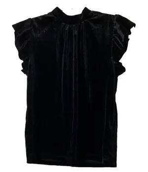Olive + Oak velvety black ruffle sleeve top size XS‎ mock neck thumbnail 1