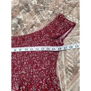 Cottagecore Boho Off Shoulder smocked Floral Maxi Dress Beach Slit Red white M/L thumbnail 10