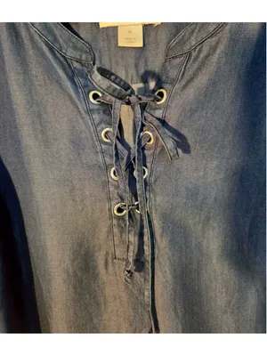Christopher & Banks Women’s Lyocell Chambray Lace-Up Blouse Dark Denim Medium W thumbnail 6