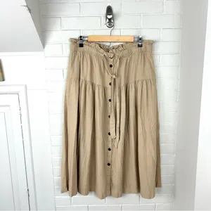 Universal Thread Tan Button Front Linen Blend Skirt Size L thumbnail 2