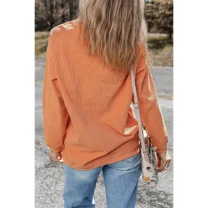 Patchwork Pumpkin Graphic Corded Ribbed Round Neck Tunic Sweatshirt thumbnail 3
