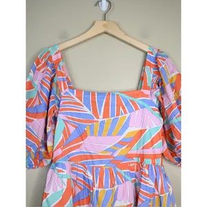 Briton Court Womens XS Colorful Leaf Puff Sleeve Mini Lined Dress thumbnail 3