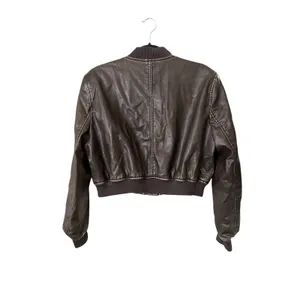 ZARA Faux Leather Cropped Bomber Jacket Brown Medium thumbnail 5