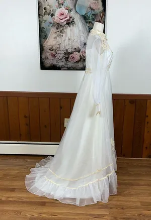 Pretty Vintage 1970s Organza Wedding Gown! thumbnail 1