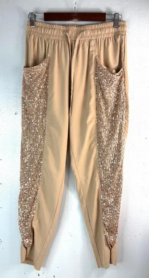 Calista M Sequin Embellished Golden Tan Joggers thumbnail 1