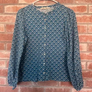 Boden Cardigan Button Up Shirt Knit Women’s 6 Blue Pattern Cotton Lightweight thumbnail 1