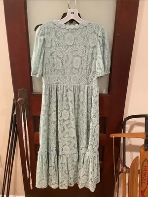 By The River Light Green Lace MaxiDress with Puff Sleeves thumbnail 4