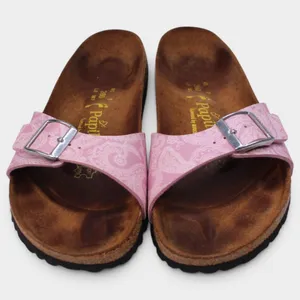 Birkenstock Papillio Madrid Womens 9 Narrow Pink Paisley Cork Slide Sandals thumbnail 4