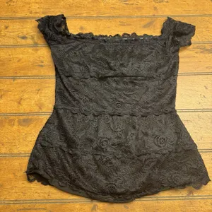 Black Lace Short Sleeve Top T-Shirt Club Going Out Cute Sexy Size Small‎ thumbnail 1