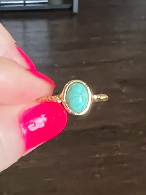& Other Stories Women’s Stainless Steel Gold Tone Faux Turquoise Adjustable Ring Size 6-9 thumbnail 3