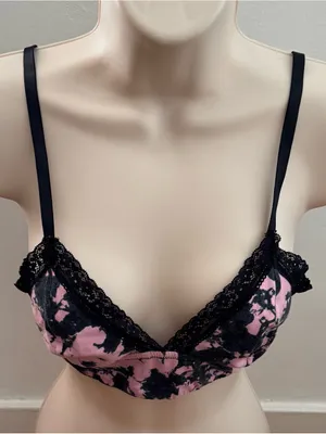 Jenni Intimates Pink & Black Lace trim Bralette, size S boho adjustable strap thumbnail 1