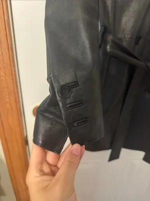 Wilson’s Pelle Studio Black Leather Double-Breasted Trench Coat with Tie Belt thumbnail 2