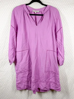 Loft Pink Linen Blend Long‎ Puff Sleeve Dress thumbnail 1