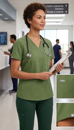 Figs Olive Green V-Neck Scrub Top thumbnail 1