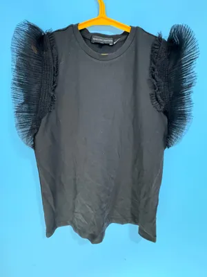 English Factory Mixed Media Tulle Flutter Sleeve Knit Top thumbnail 12