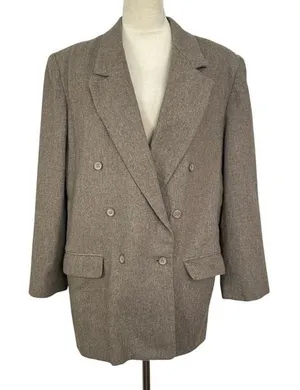 Vintage Claus Wool Blend Blazer Double Breasted Career‎ Jacket Brown Womens 14 thumbnail 1