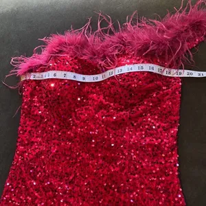 Women’s Pink Short Feather & Sequin One Shoulder Prom Party Dress Size 14 *READ thumbnail 13