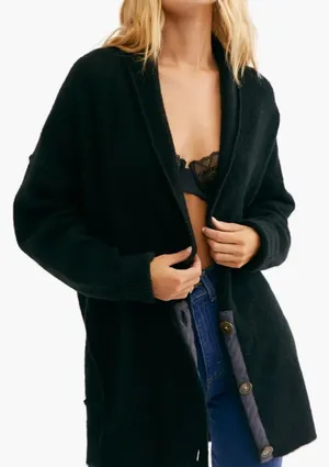 Free People Eucalyptus‎ Cardigan Black Vneck Button Sweater Size XS thumbnail 1