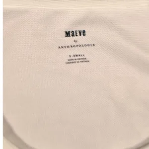 Maeve Anthropologie Puff Sleeve Scoop Neck Ribbed‎ Knit Top white XS cottagecore thumbnail 7