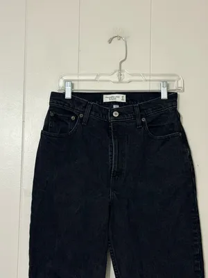 Abercrombie & Fitch Curve Love 90s Straight Ultra High Rise Black Jeans 28 6R thumbnail 2