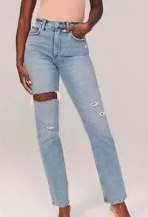 Abercrombie & Fitch 90's Straight Leg Ultra High Rise Curve Love Jeans Blue 12 thumbnail 1