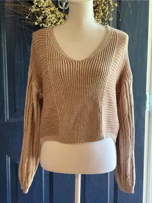 Free People When it rains V-Neck Sweater - Beige size Medium thumbnail 2