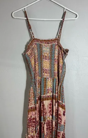 NWT Angie Pink and Brown Ruffled Tiered Maxi Sundress thumbnail 6