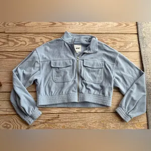 Aerie baby blue velour corduroy crop jacket size m thumbnail 2